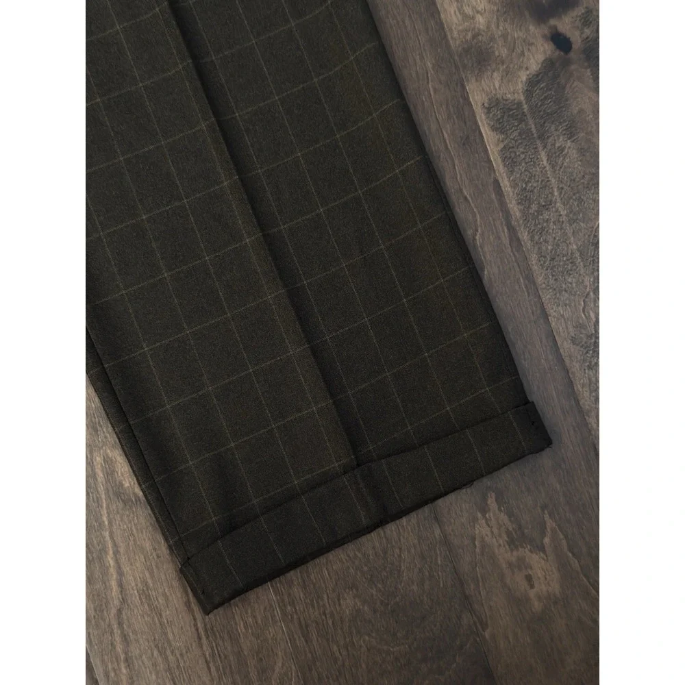 NWT Pronti Phita Mens Brown Windowpane Pleated Dress Pants Size 40X33 Cuffed